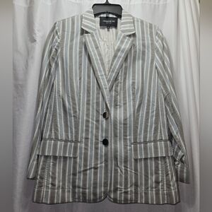 Lafayette 148 New York Blue And Gray Striped Blazer With Shoulder Pads!
